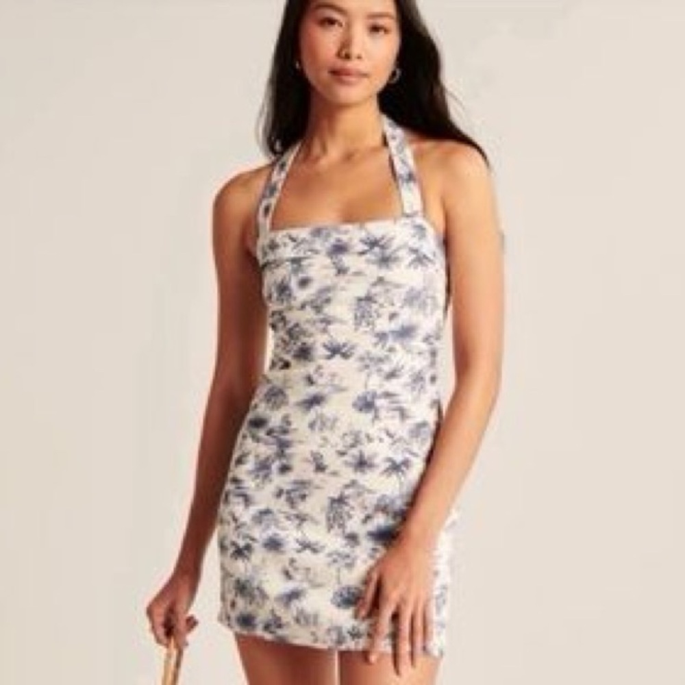 Abercrombie & Fitch Palm Tree Linen Halter Mini Dress Tropical Size Small